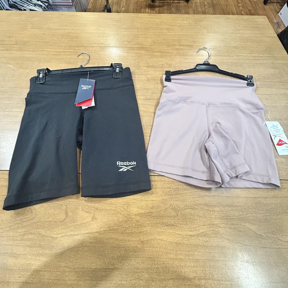Set 2 Reebok Yogalicious Shorts Womens S Black Mauve 5" Bike Yoga Athletic NWT